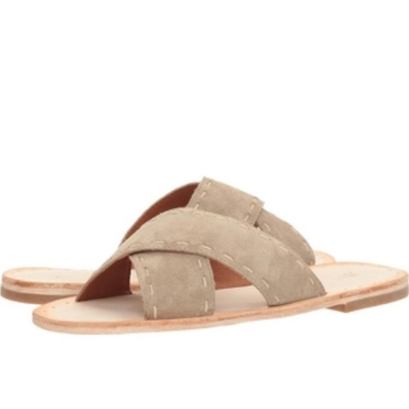 Frye Shoes - Frye Avery Pickstitch Slides Suede Tan Sandals Shoes Leather Anthropologie